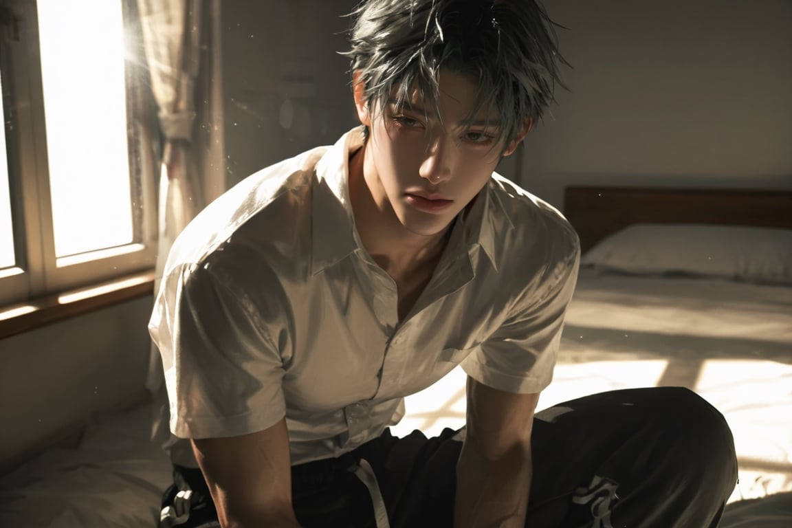 1 boy,  solo,  dark green eyes by N. on Tensor.Art