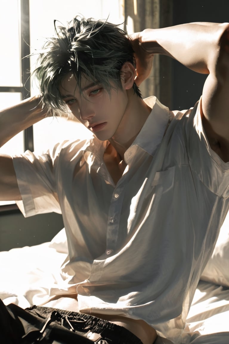 1 boy,  solo,  dark green eyes by N. on Tensor.Art