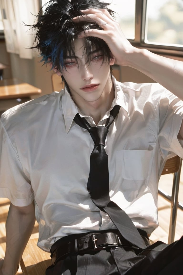 A highly detailed ultra-realistic half-body portrait of a handsome 23-year-old Thai male university student named Nap Nuen...