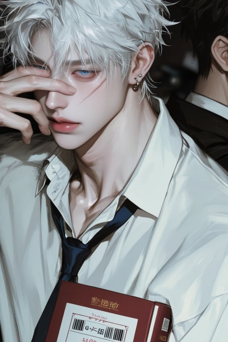 A young boy,  the male protagonist is a student,  ((short mullet hairstyle)) by Jinwo on Tensor.Art
