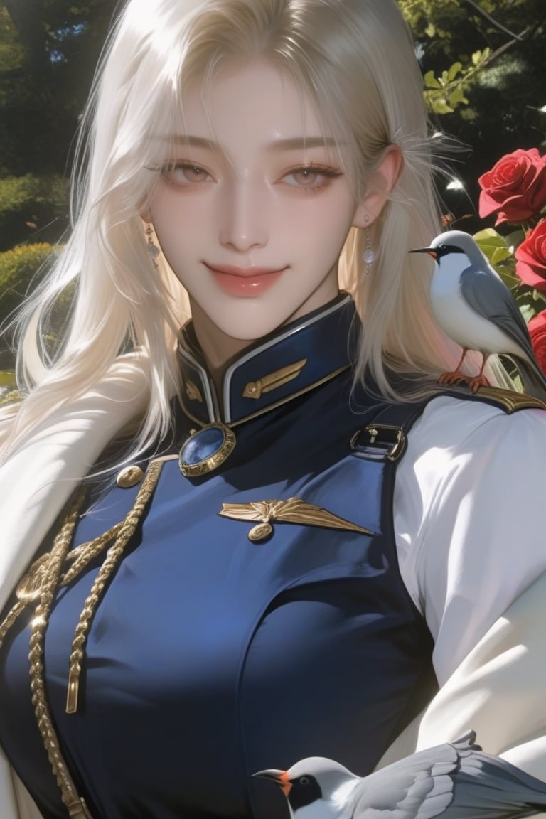 Male characters Attire/Uniform: A deep blue,  gold-trimmed formal uniform,  exuding elegance and the orderly demeanor of a...