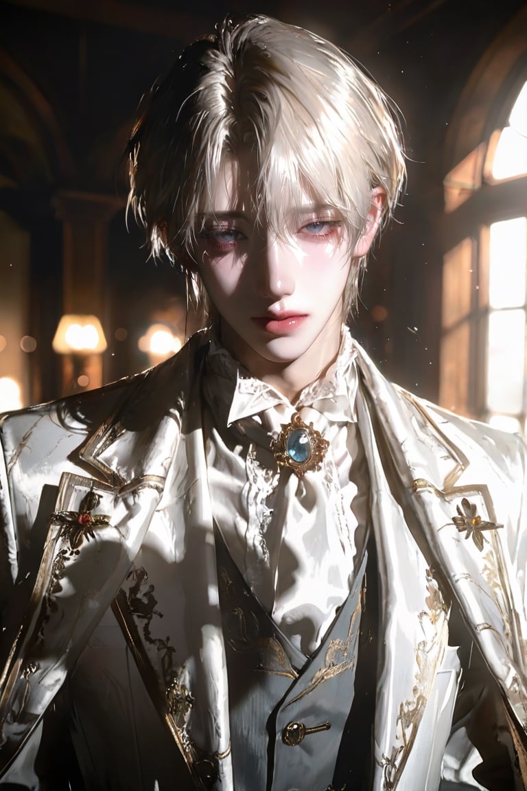 anime Boy,  Young handsome man around 20 years old with soft youthful facial features,  platinum blonde hair by user_93936...