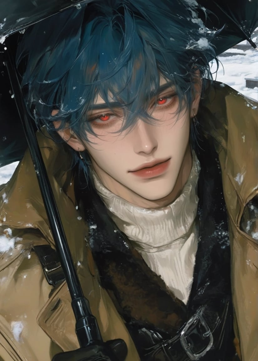 1 boy,  blue hair,  ruby-red eyes by Zefpt on Tensor.Art