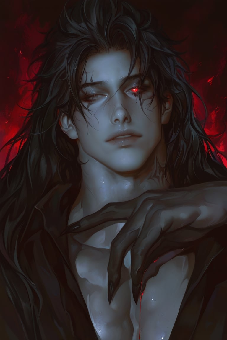 Man,  Obsidian Gray skin,  jet black hair by Trixie on Tensor.Art