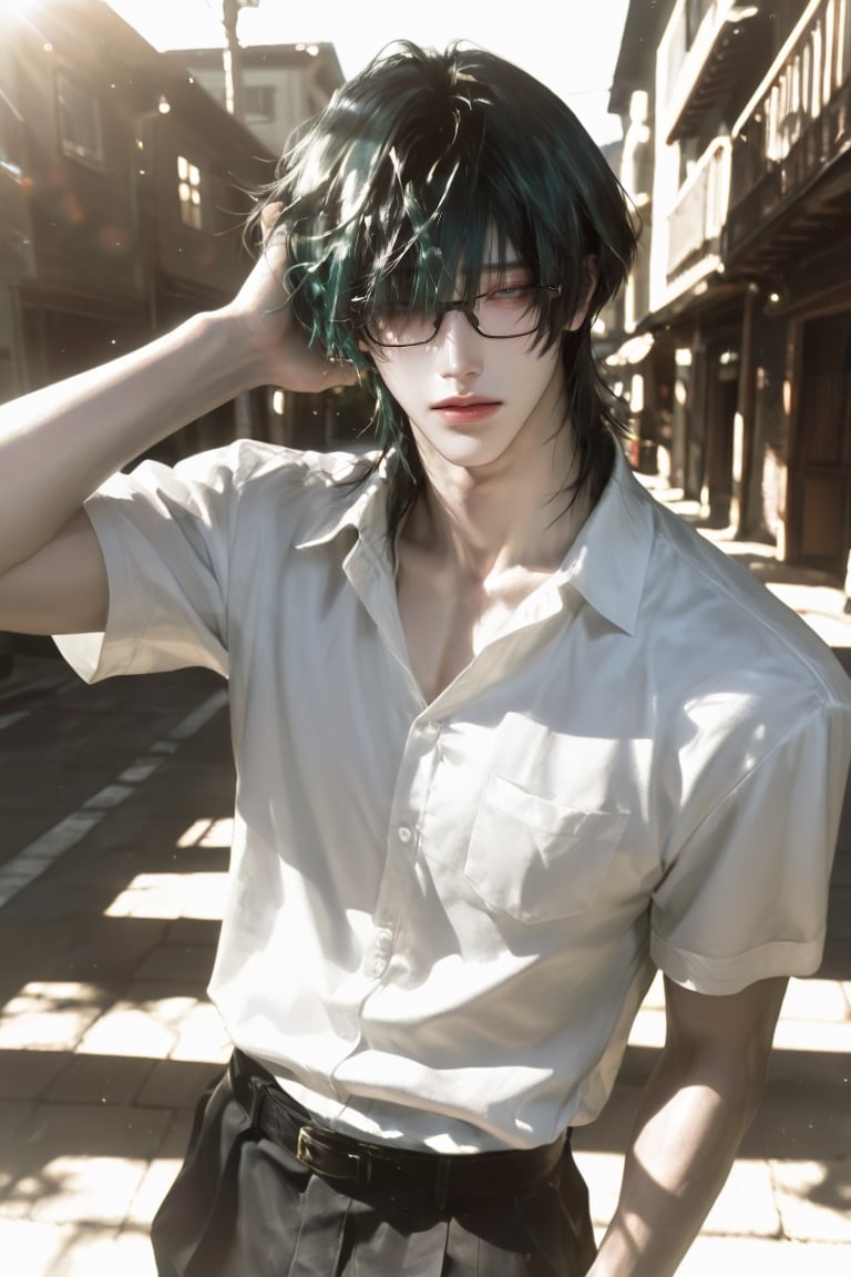 1 handsome man,  grey eyes,  Matcha green hair color by ต้อดกะต้อด on Tensor.Art