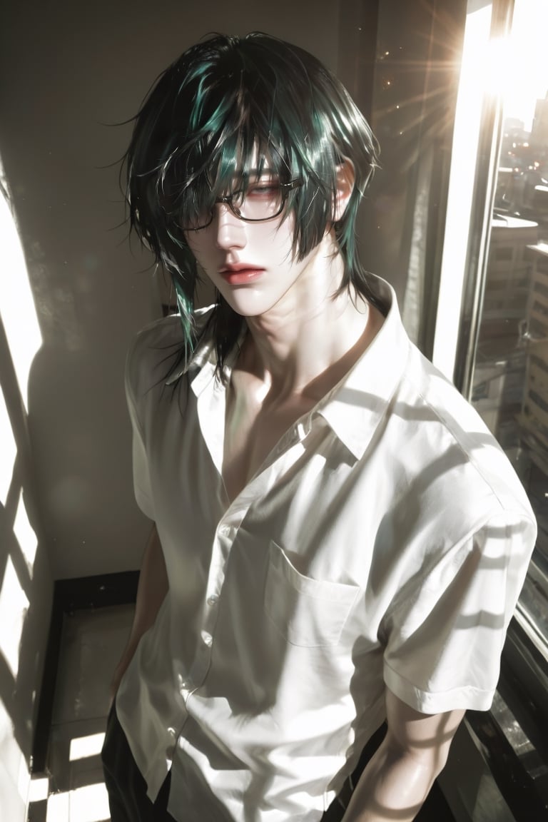 1 handsome man,  grey eyes,  Matcha green hair color by ต้อดกะต้อด on Tensor.Art