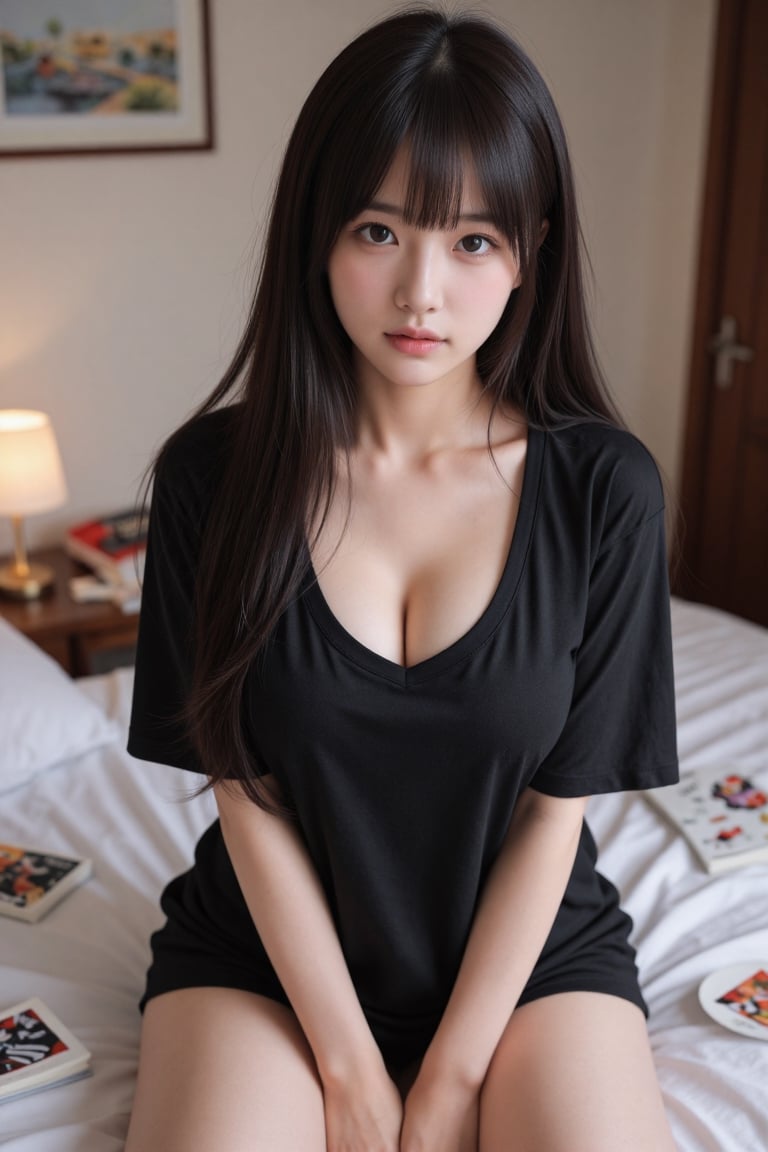 This photo depicts a sexy 19-year-old Korean teenage girl,  exuding a strong and alluring sensuality. She has beautiful br...