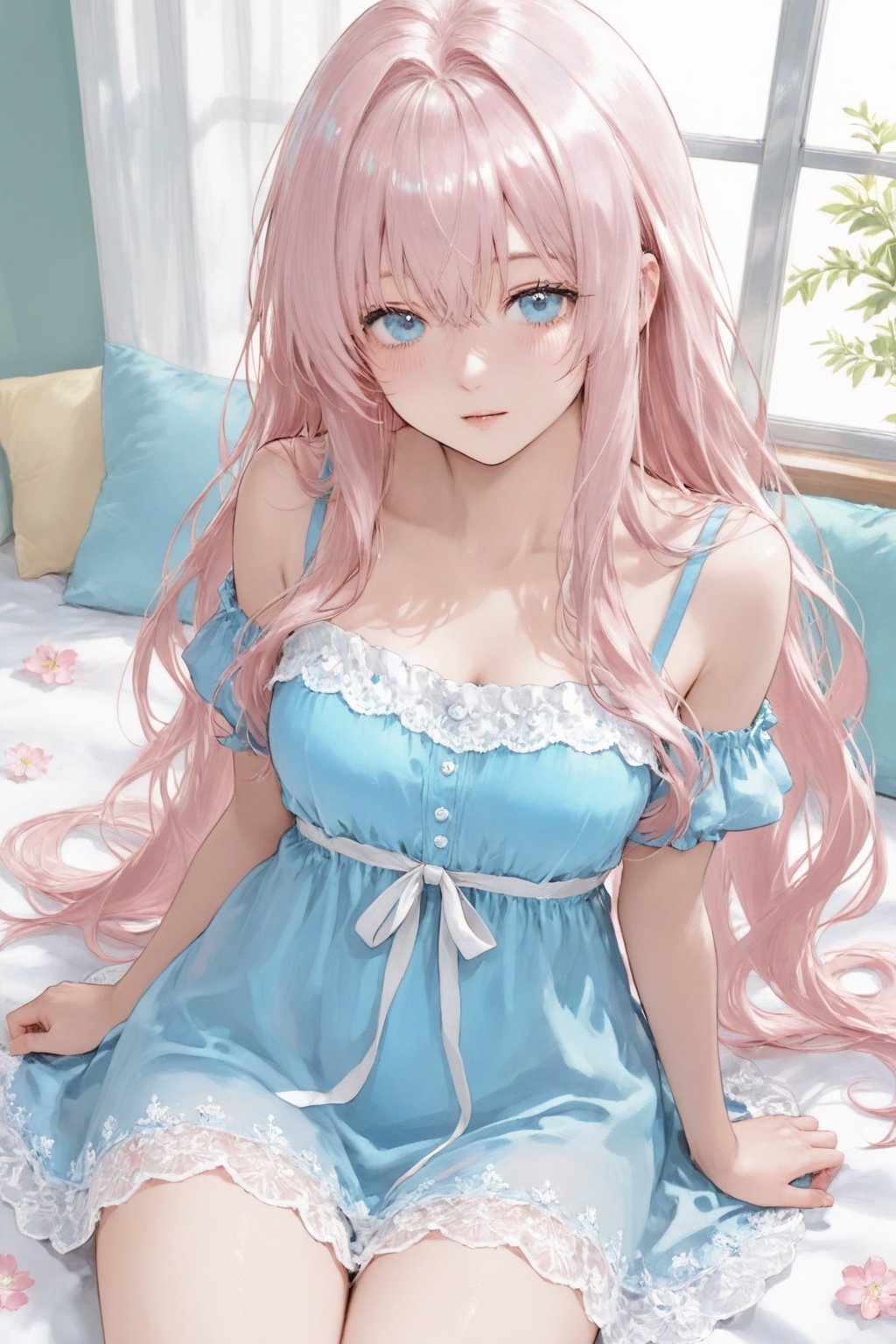 Cute girl,  blue eyes,  fluffy long light pink hair by user_952745246851122689 on Tensor.Art