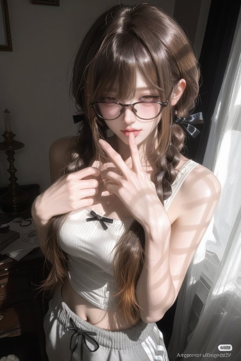 The photograph shows a single teenage girl with beautiful very long,  brown hair styled in a Hime (princess hairstyle) wit...