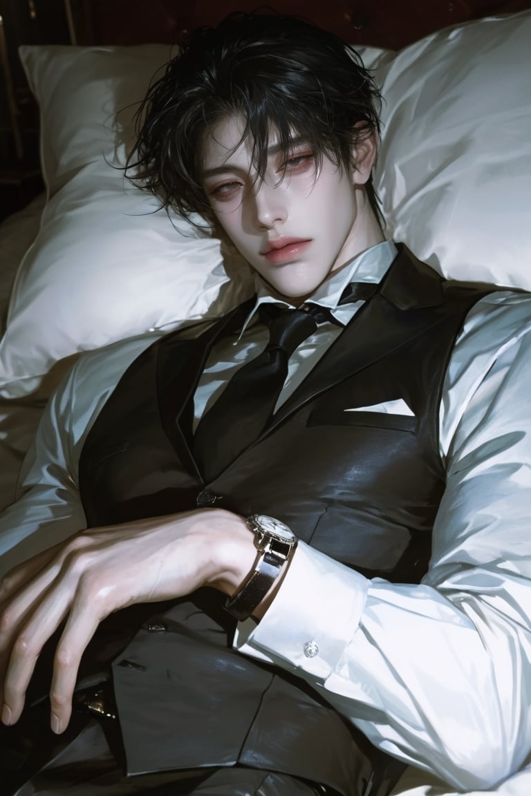 A semi-realistic,  cinematic illustration of ((1 male)),  ((handsome male)) with ((pale skin)) by Hani on Tensor.Art