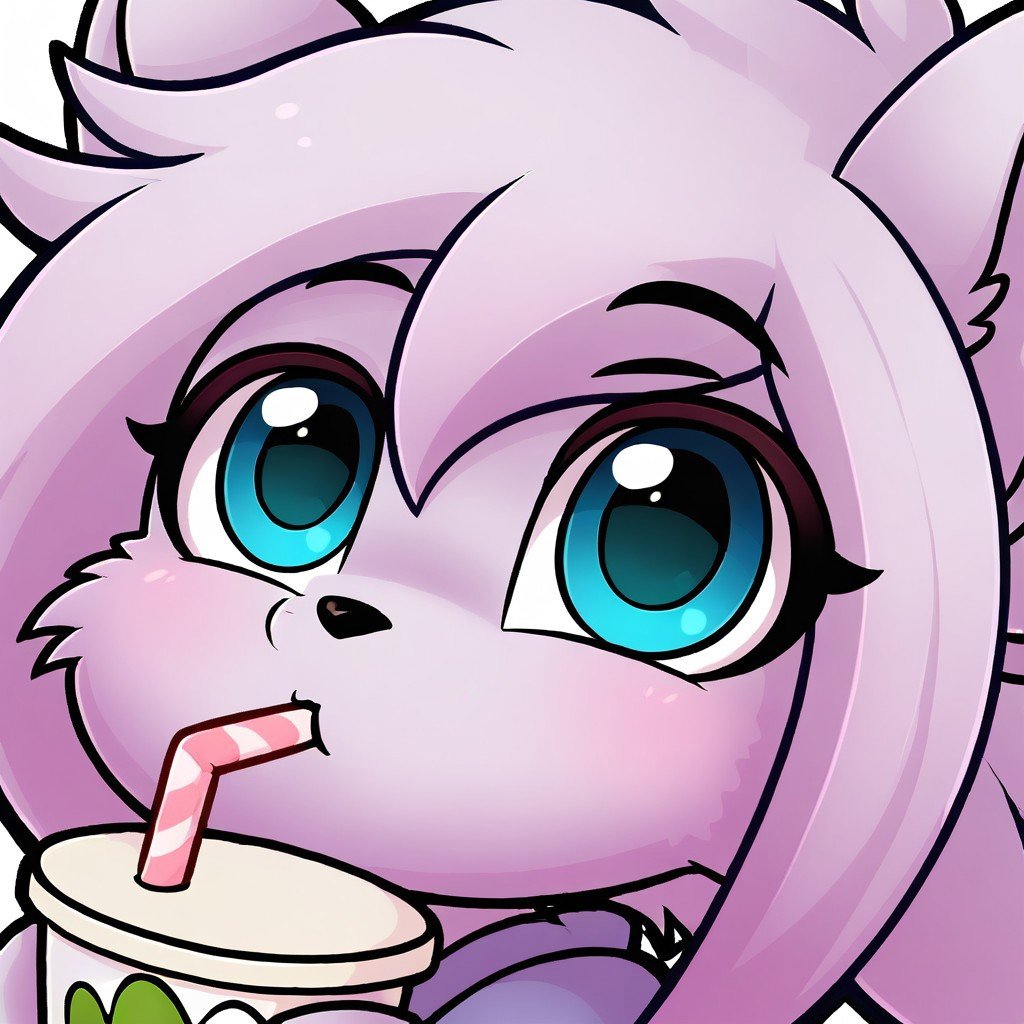 score_9, solo, 2d, looking at you,Cute Anthro Furry Fox,  White Fur,cup, holding cup, drinking straw, straw in mouth, cute, easynegative