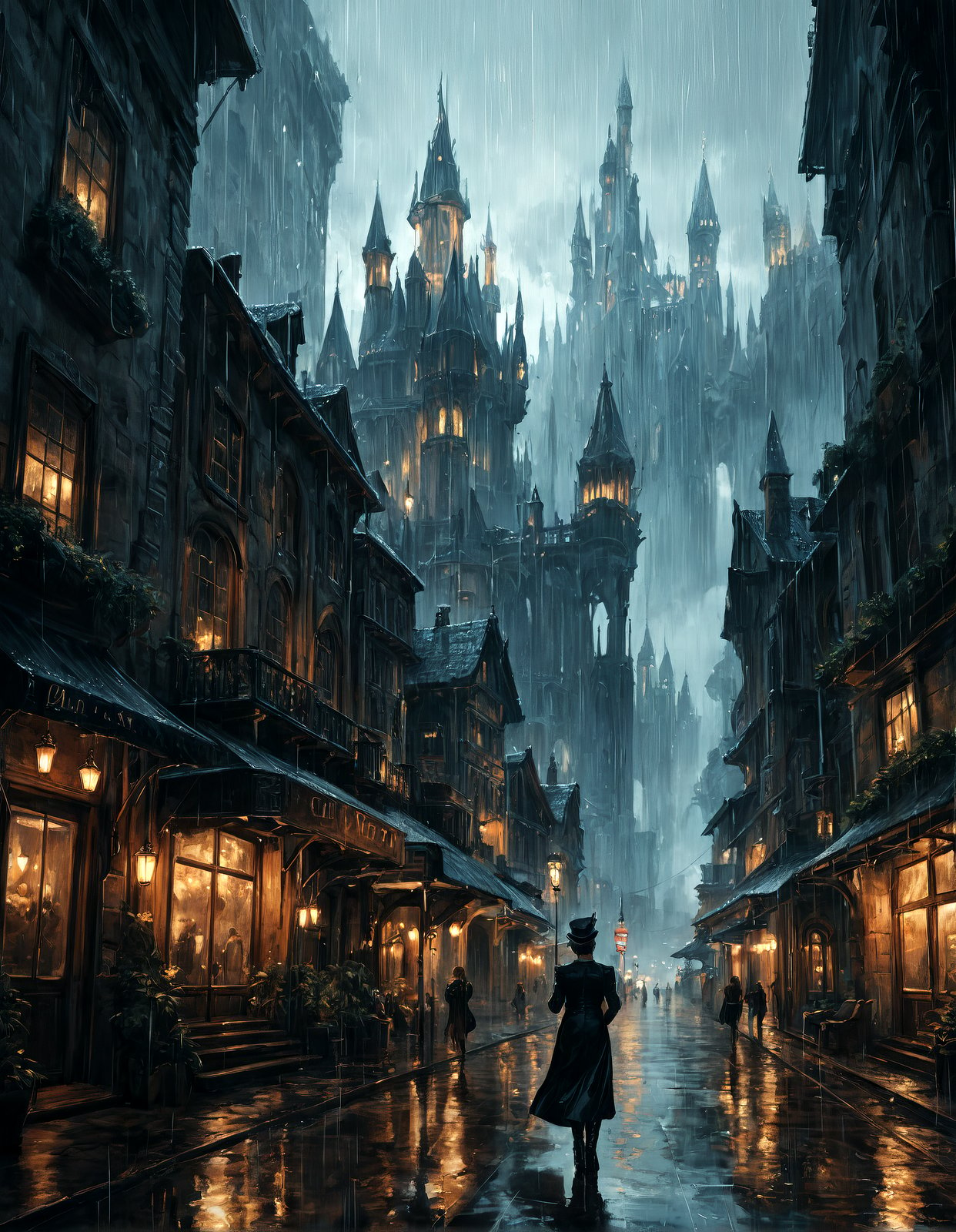 score_9, score_8_up, score_7_up, a fantasy city built within a vast cave, sleek glass buildings, elegant walkways between towers, illustration, raining, dark and moody lighting, digital art, oil painting, fantasy, 8 k, trending on artstation, detailed