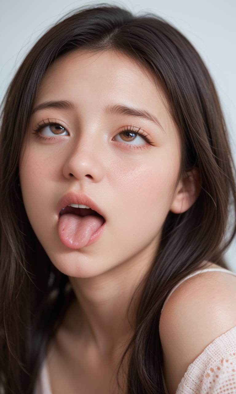 score_9, score_8_up, score_7_up, score_6_up, score_5_up, score_4_up, realistic, photo, (detailed face and eyes)1.1, detailed skin, BREAK, 1girl, solo, (cute)1.2, ahegao, open mouth, tongue out, cross-eyed, rolling eyes,brown eyes, black hair, long hair