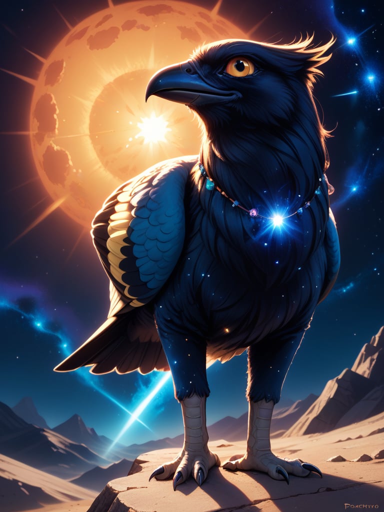 Solo, real, realistic, full body,feral, Pheonix, bird, blazing sun, ultra detailed, cosmic,