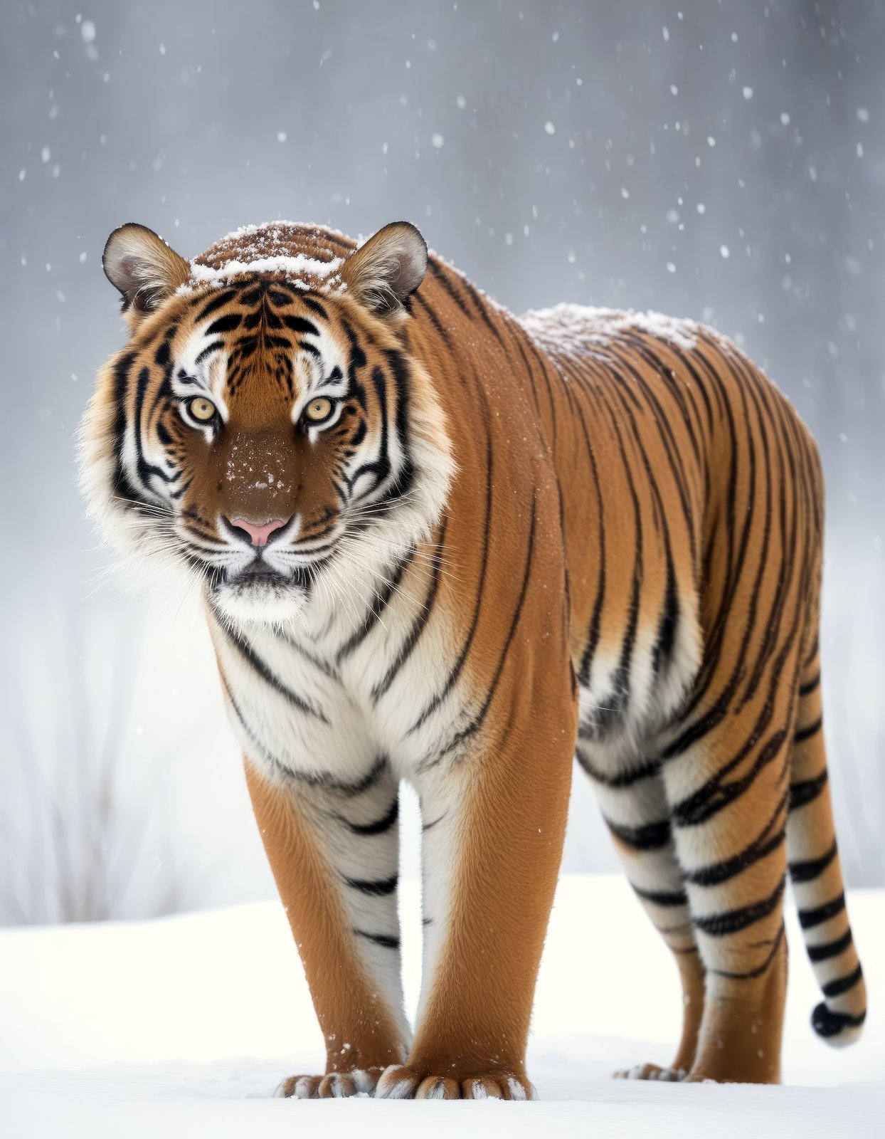 photograph, tiger, white eyes, snow