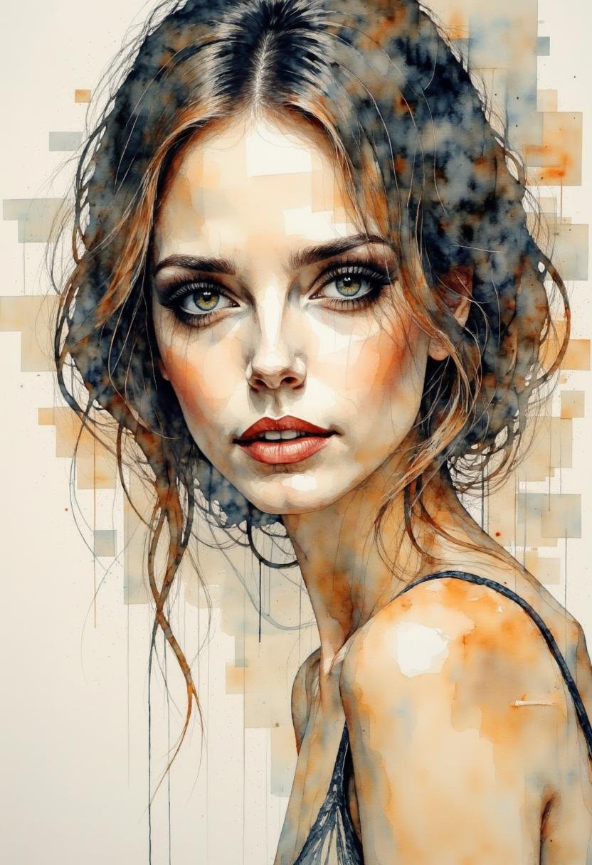 A watercolor painting of a beautiful woman portrait.Paul Lovering style. by Adel_AI on Tensor.Art
