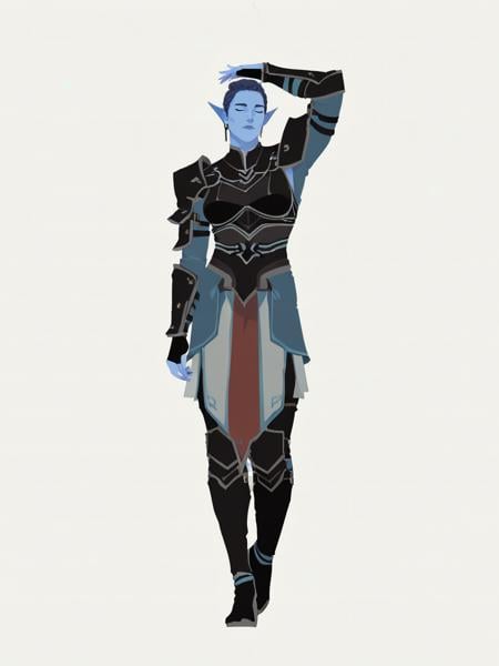 score_9, score_8_up, score_7_up, score_6_up  dnd  <lora:dnd_flat:0.95> drow, dark elf, blue skin, (paladin armor:1.1), arm up, full body, 1girl