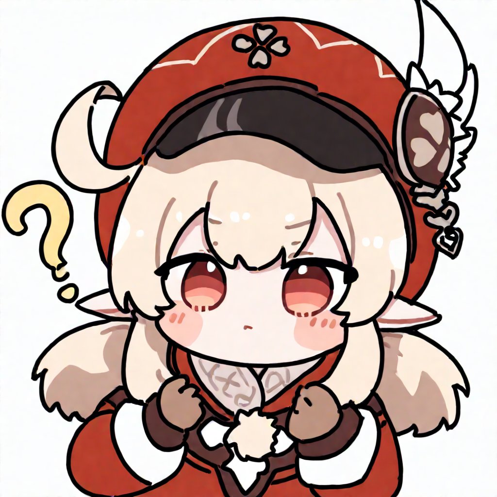 <lora:oldstore>,masterpiece,best quality,1girl,klee_\(genshin_impact\),hat,solo,ahoge,?,blonde_hair,pointy_ears,twintails,chibi,simple_background,white_background,red_headwear,long_sleeves,0_0,low_twintails,blush,cabbie_hat,blush_stickers,red_coat,