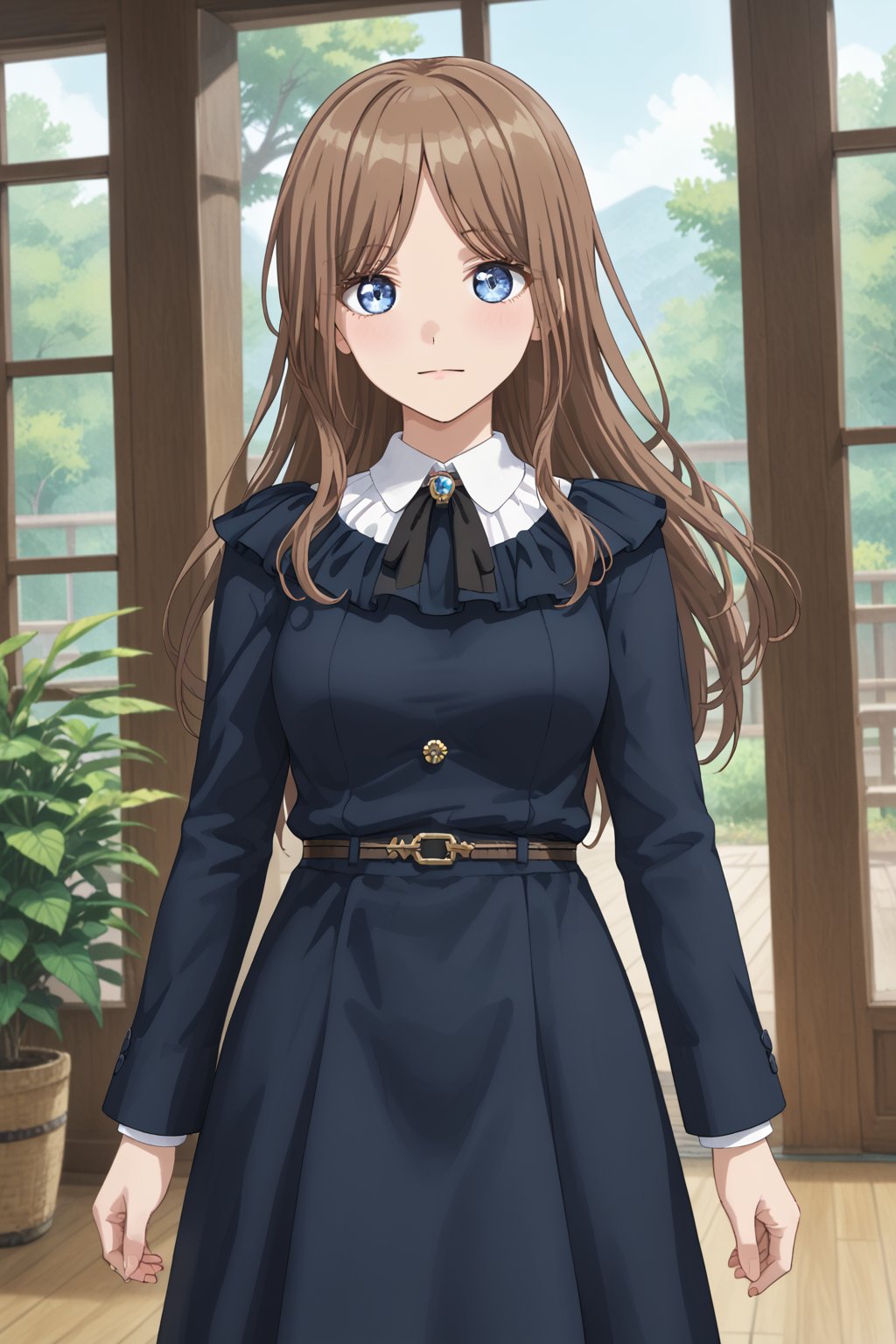 nagasaki soyo, 1girl, solo, long hair, blue eyes, brown hair, bangs<lora:cqss:0.8>