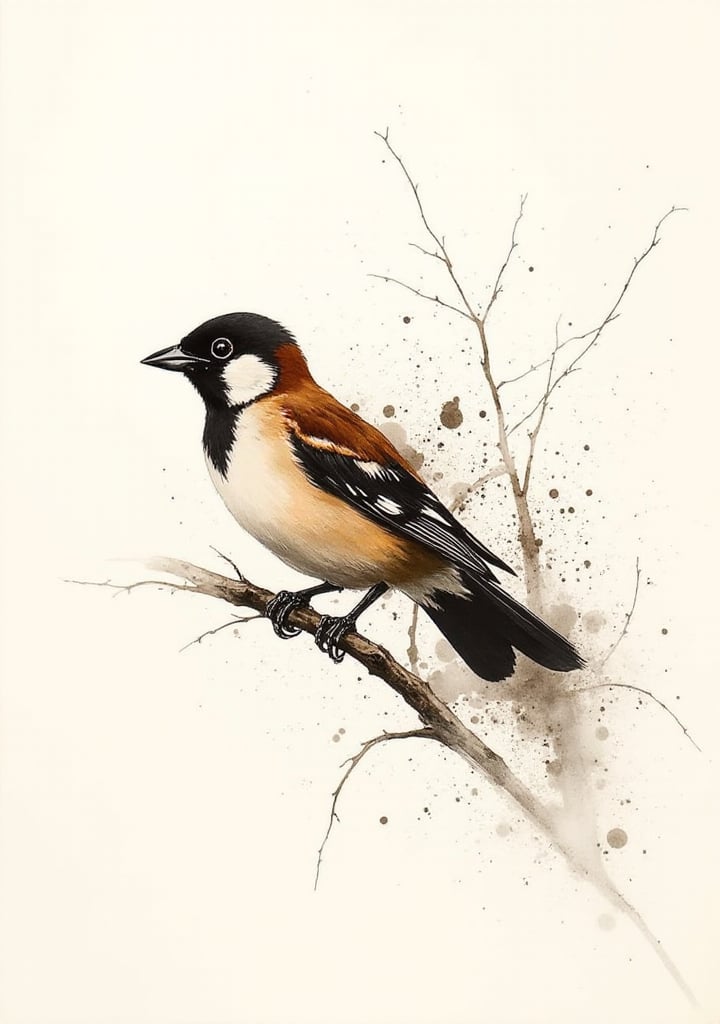 inksplat,  traditional media,  ink watercolor of a sparrow by loraonlyguy on Tensor.Art