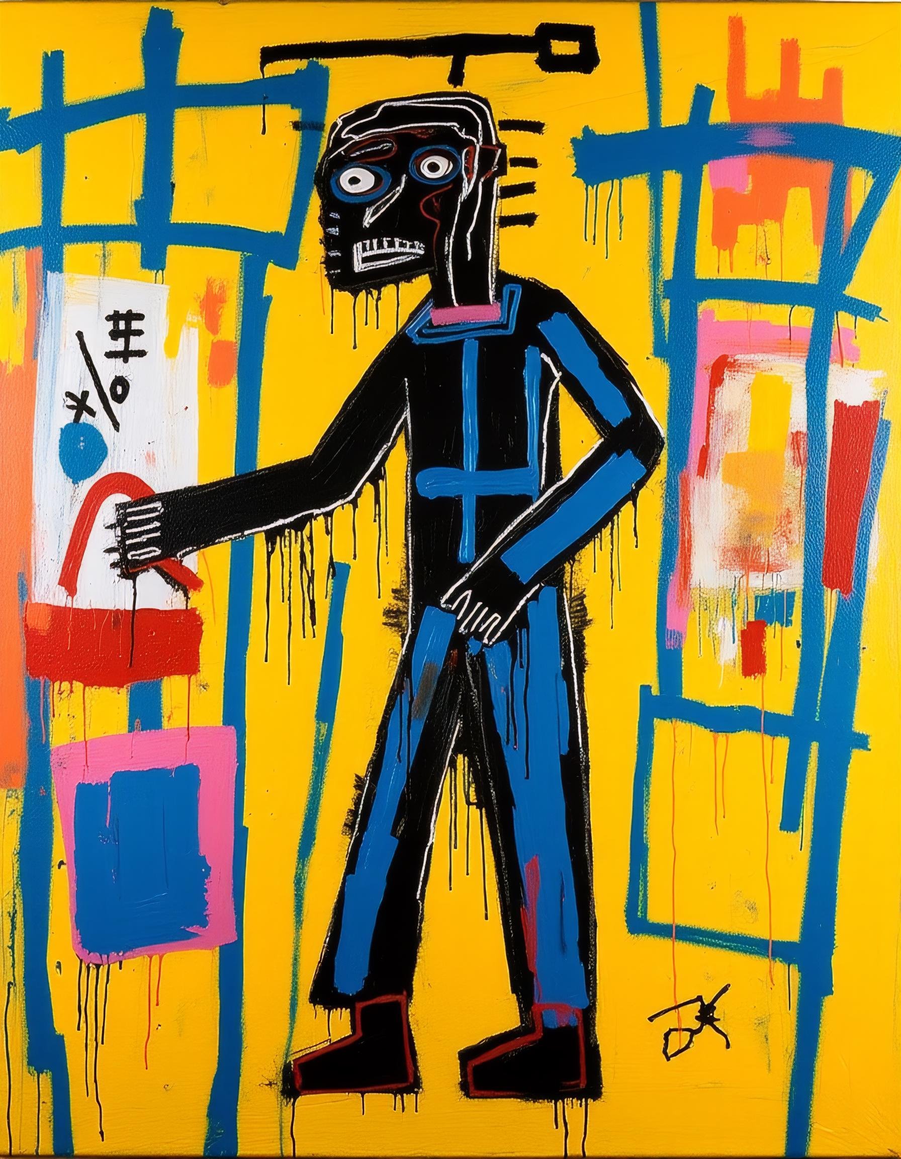 Jean-Michel Basquiat Style - raw dirty oil paiting Basquiat draw himself,  chaotic lines and vivid colours by MacrossMania...