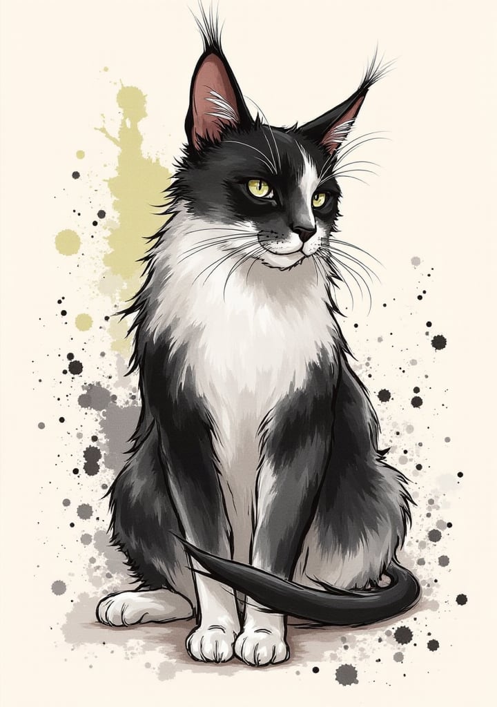 inksplat,  traditional media,  ink watercolor of a cat by loraonlyguy on Tensor.Art