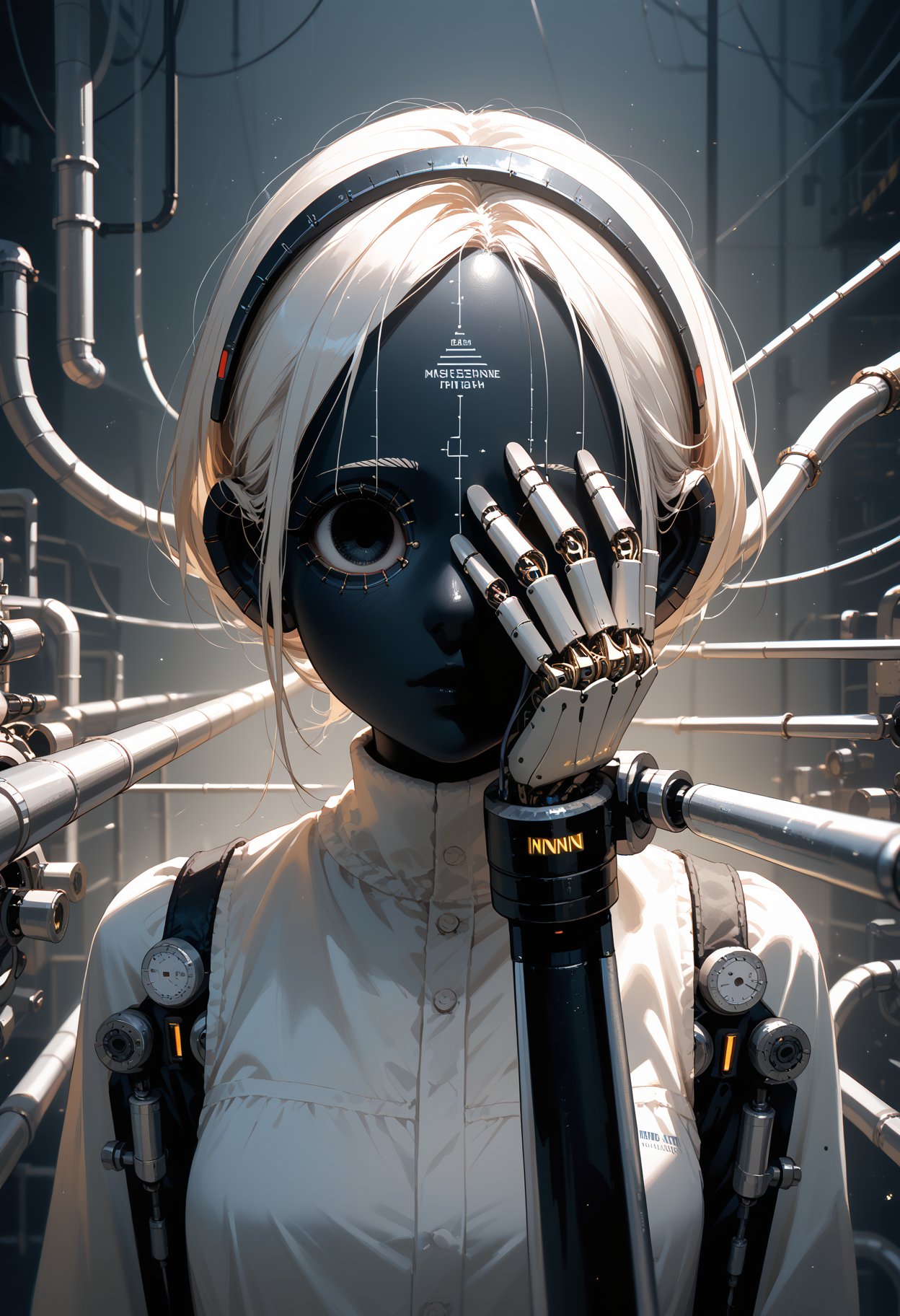 score_9,score_8_up,score_7_up,masterpiece,best quality,8k,winding mechanical girls by countless pipes,pipeline all over the girl's body,line covering face,only the eyes came out,the eyes are very delicate,eye focus,