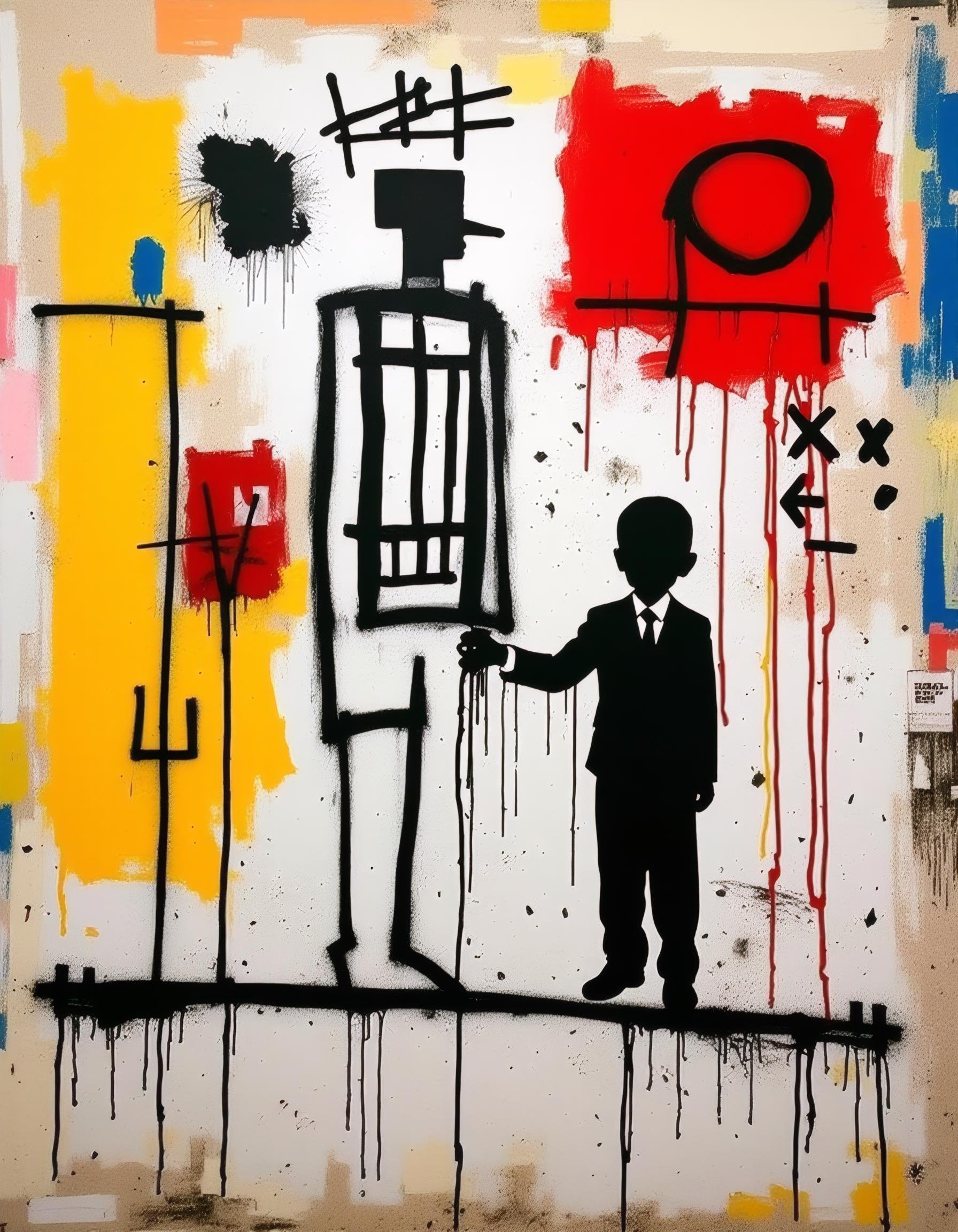 Jean-Michel Basquiat Style - make an artwork with the feeling of Basquiat's Untitled but with the style of street artist B...