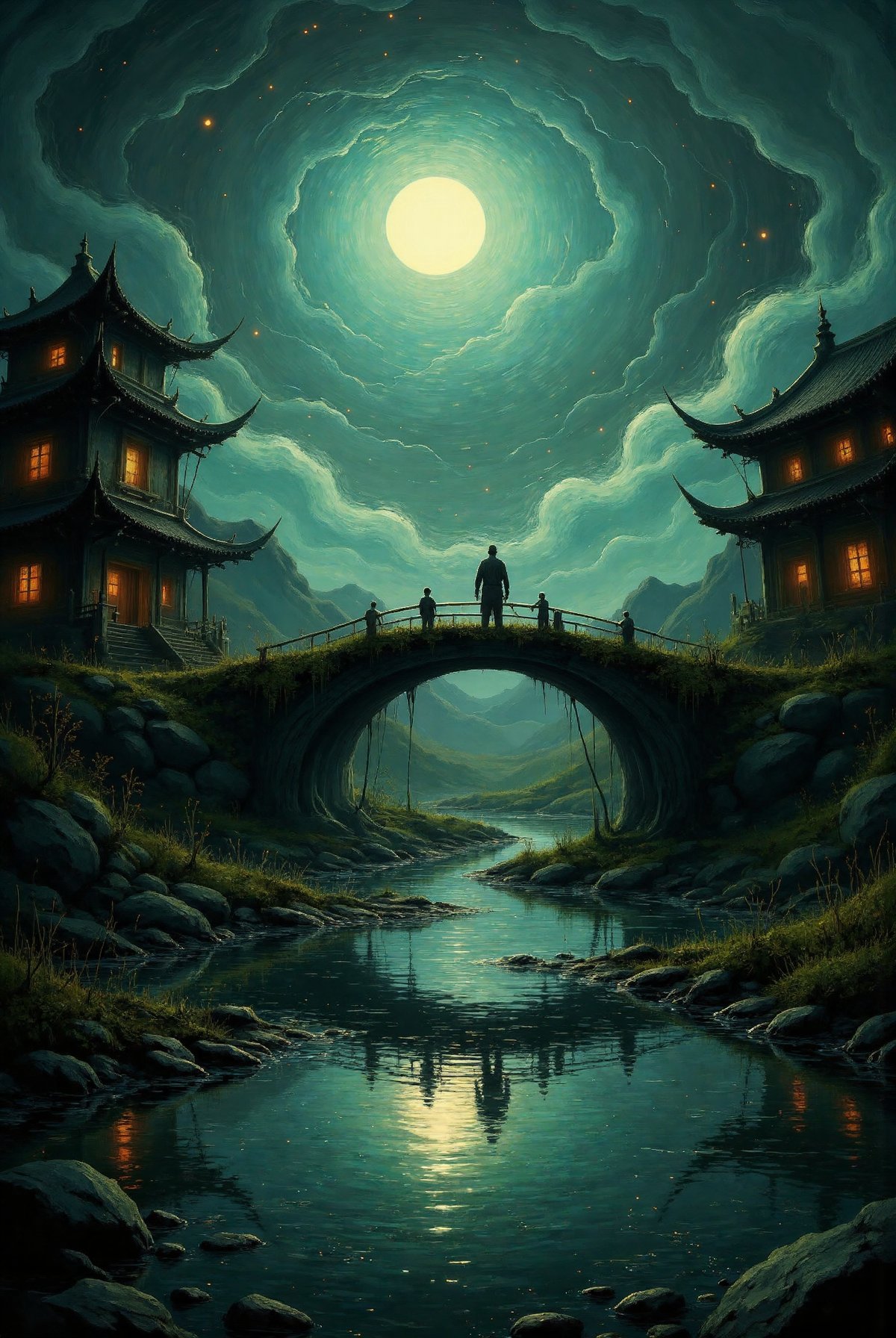 a creepy chinese ghost story,  weird chinese architecture,  Qixi Festival by 呱唧呱唧 on Tensor.Art