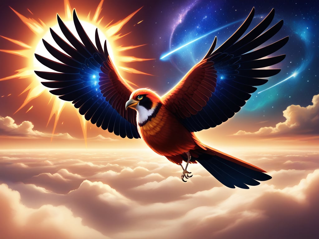 Solo, real, realistic, full body,feral, Pheonix, bird, blazing sun, ultra detailed, cosmic,