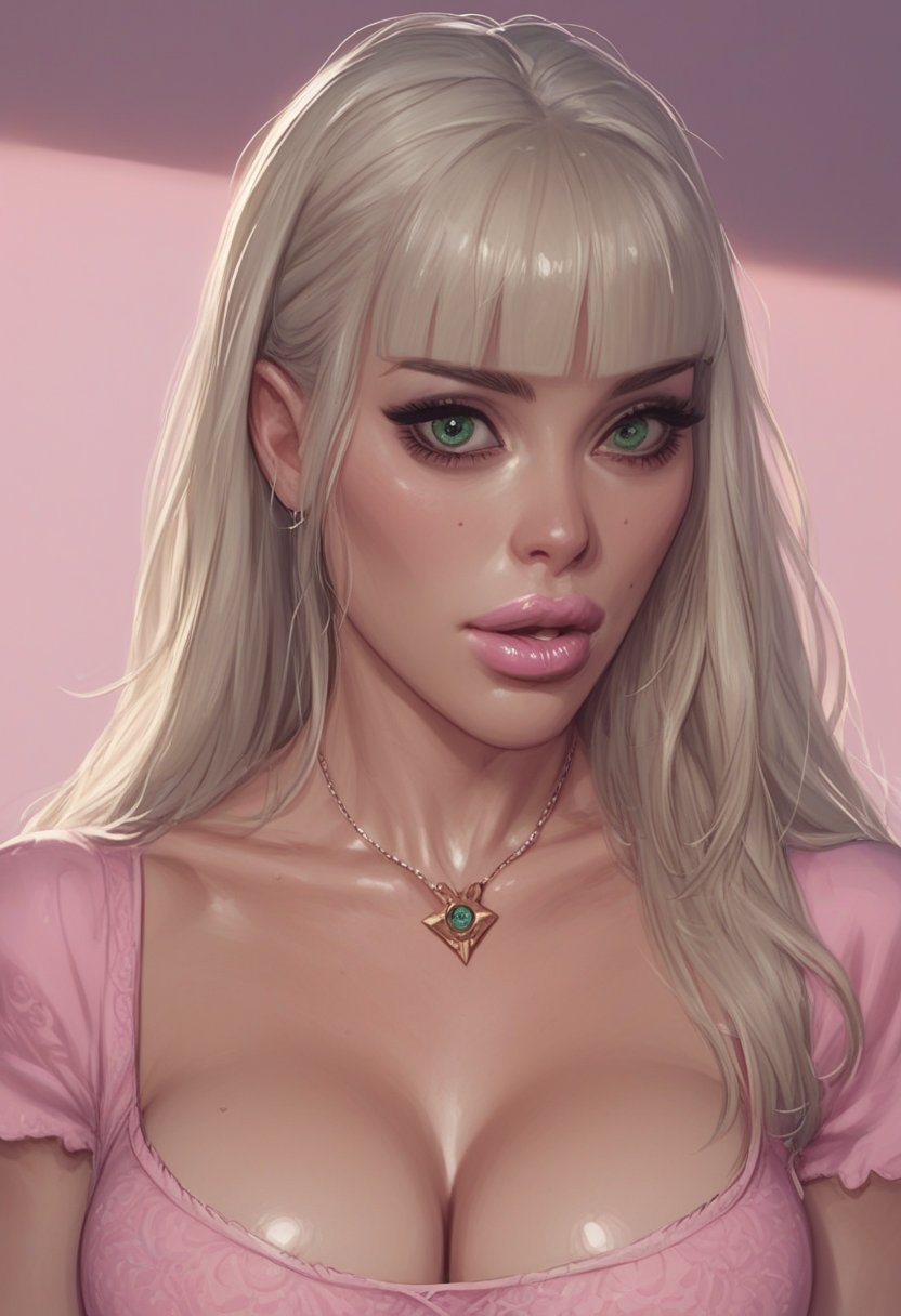 score_9, score_8_up, score_7_up, score_6_up, Close up face portrait, upper body focus, masterpiece, high quality, c1ub51ut, 1girl, blunt bangs, platinum blonde hair, pink dress, short dress, pink lipstick, large breasts, green eyes, BREAK, view from front, <lora:ThePit_Style_PonyXL:.3> <lora:Expressive_H-000001:.05> <lora:DevilHSLycoXL:.05> <lora:cutesexyronutts_style_xl:.60> <lora:FlintsSemiRealStyle-10:.25> <lora:Club_Slut-10:.4>