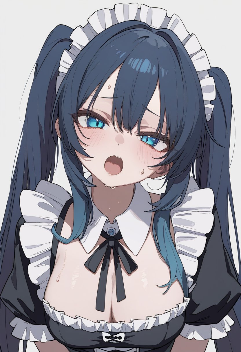 1girl,solo,Gothic maid dress,twintails,long hair,love,blue eyes,(upper body:1.2),looking at viewer,(smile:0.5),sweat,open mouth,newest,highres,absurdres,highly detailed,best quality,