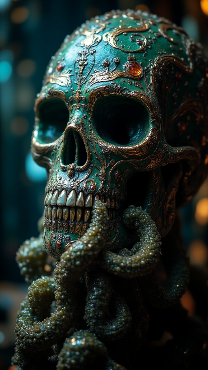 lush Ghastly Burundian Voodoo kelp, detailed, Kintsugi, Awe, Nostalgic lighting, Depth of field 270mm, psychedelic colors, Vintage details, surreal, midjourneyv6.1