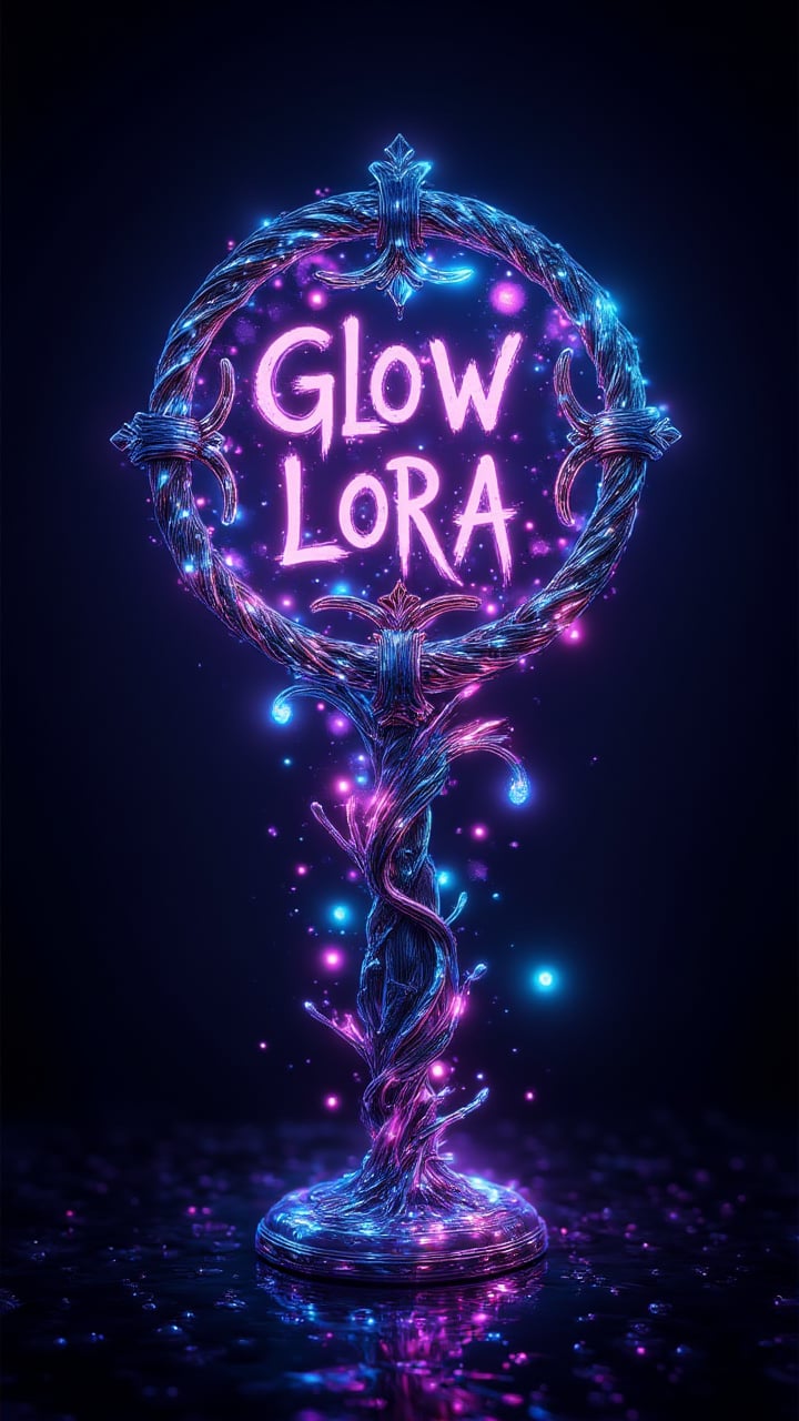 Magic sign with text"GLOW Lora" on the top of the image, perfect composition, highly detail, surreal, enchanted, beautiful, complimentary colors, beautiful elegant   , aidmaglow