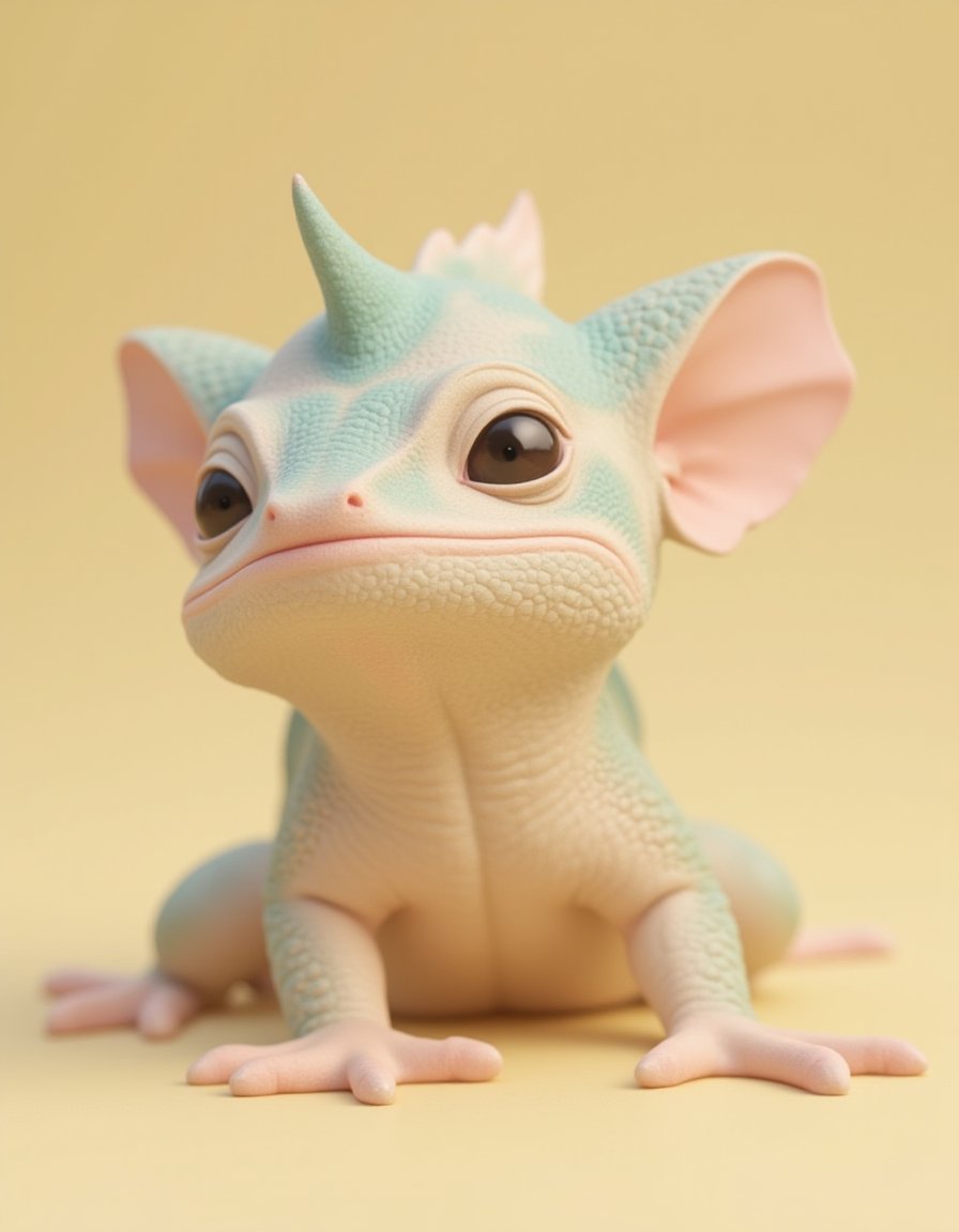 A cute Kawaii tiny hyper realistic chameleon with a plain background. wide angle full body,8k,Cinematography,photorealistic,epic composition Unreal Engine,Cinematic,Color Grading,Portrait Photography,Ultra-Wide Angle,Depth of Field,hyper detailed.,