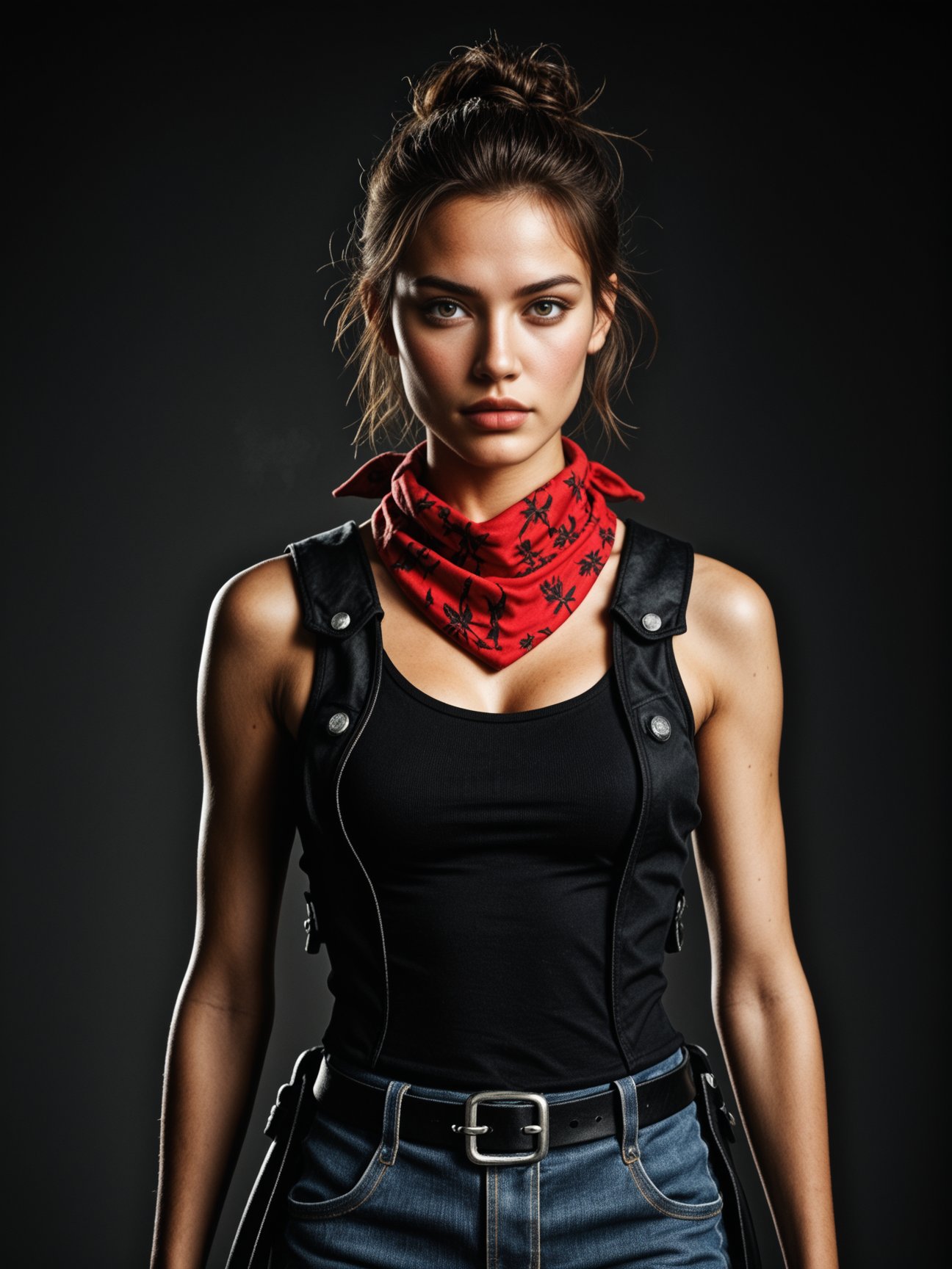 Action heroine holding dual pistols,  aiming at viewer,  denim by TiwazM on Tensor.Art