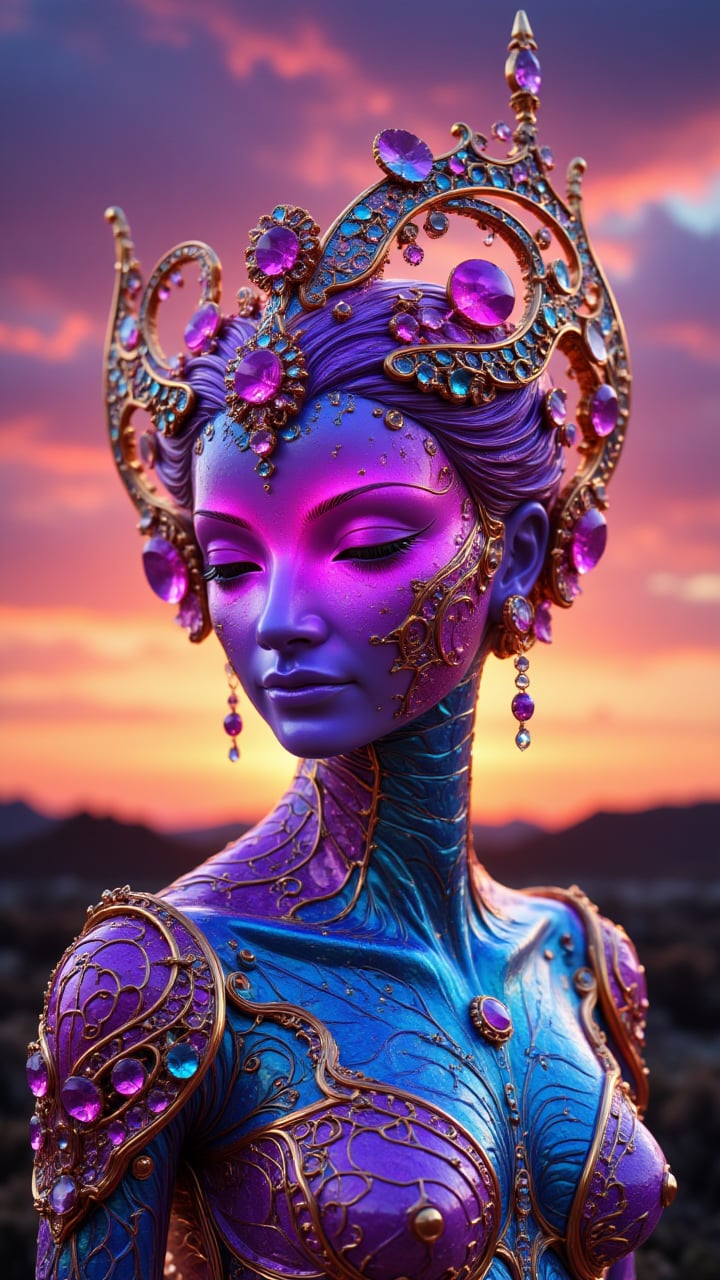 Digital art, In a world where animals can live, a vibrant and intricate digital artwork comes to life. The Venus is depicted in stunning detail, with its smooth surface reflecting the colors of the sunset sky. aidmasoftglow