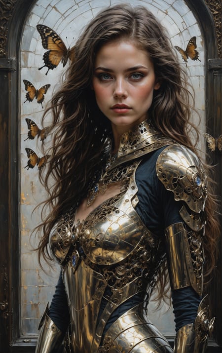 In Casey Baugh's evocative style,  art of a beautiful young girl cyborg with long brown hair,  futuristic by Aibobo on Ten...