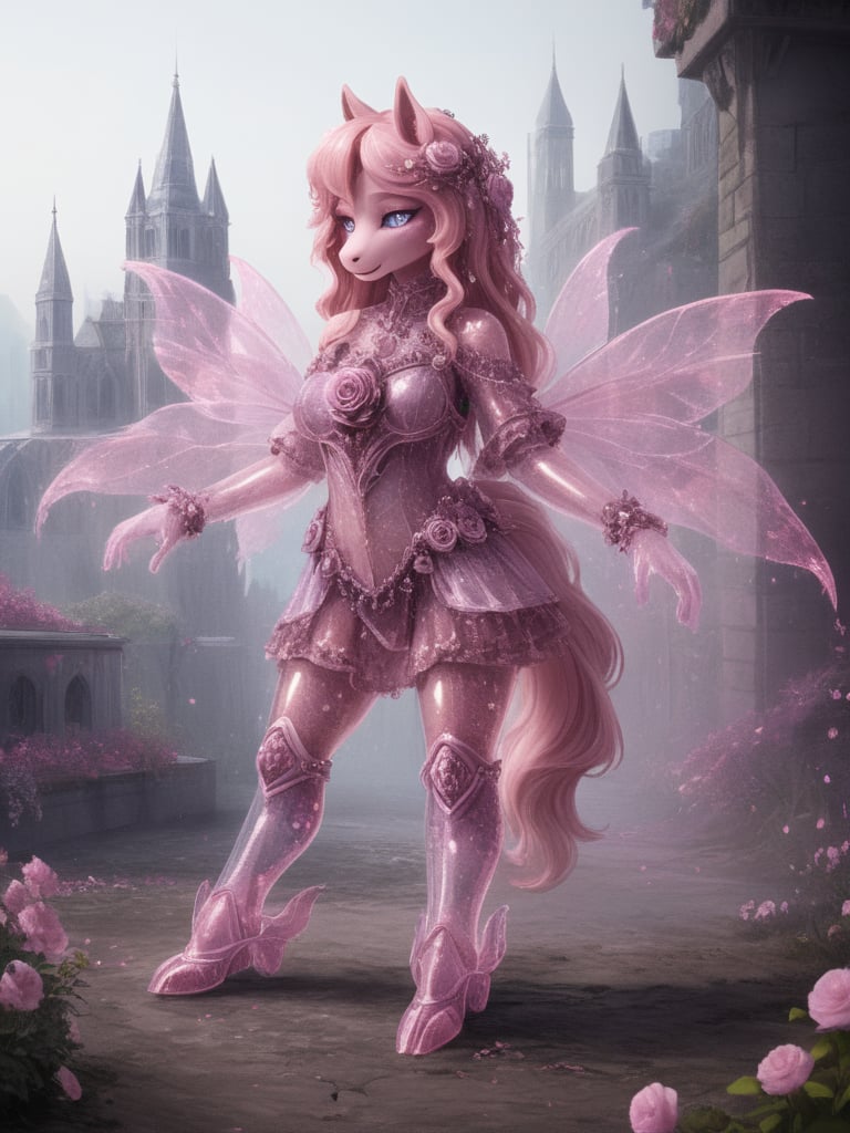 ruined city, destroyed town, detailed city, (transparent armor), detailed flowers under armor, angelic, pony, ferel, flowers under, <lora:Spectrier_PonyXL:0.6> Spectrier,, intricate details, extreme detail, Detailed face, beautiful, Expressive, very aesthetic, colorful, lots of small parts, surreal, abstract,, translucent, (Bioluminescence:1.2), transparent Body,, translucent, (Bioluminescence:1.2), transparent skin,