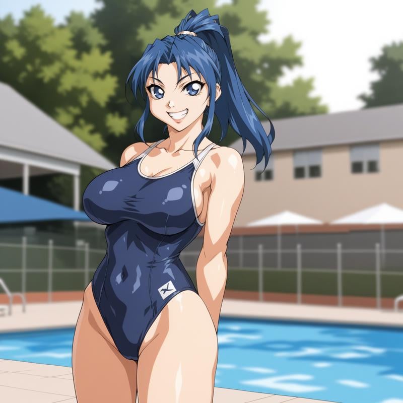 poolside,  blurred background,  grin by Ttan on Tensor.Art