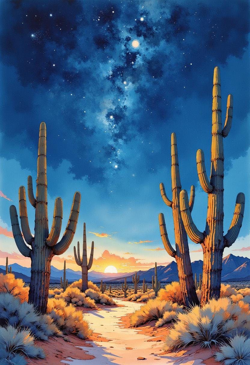 a watercolor painting of desert by night. by Adel_AI on Tensor.Art