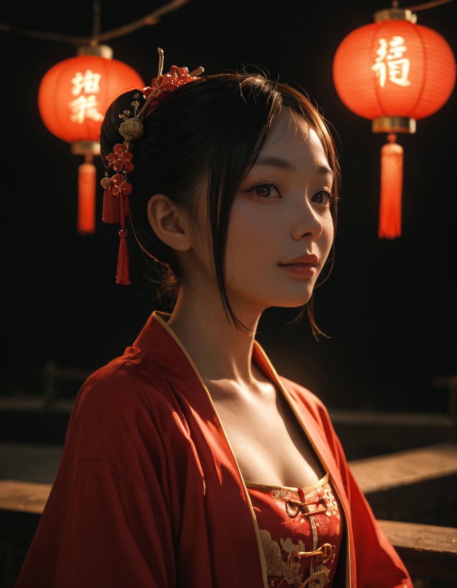 (score_9,score_8_up,score_7_up),18 year old cute chinese young girl,oval face,(chinese hanfu:1.6),Cinematic Lighting,backlight,dark environment,low light,late night,real human skin,colorful,very detailed,stunning details,classy,the top of the hill,