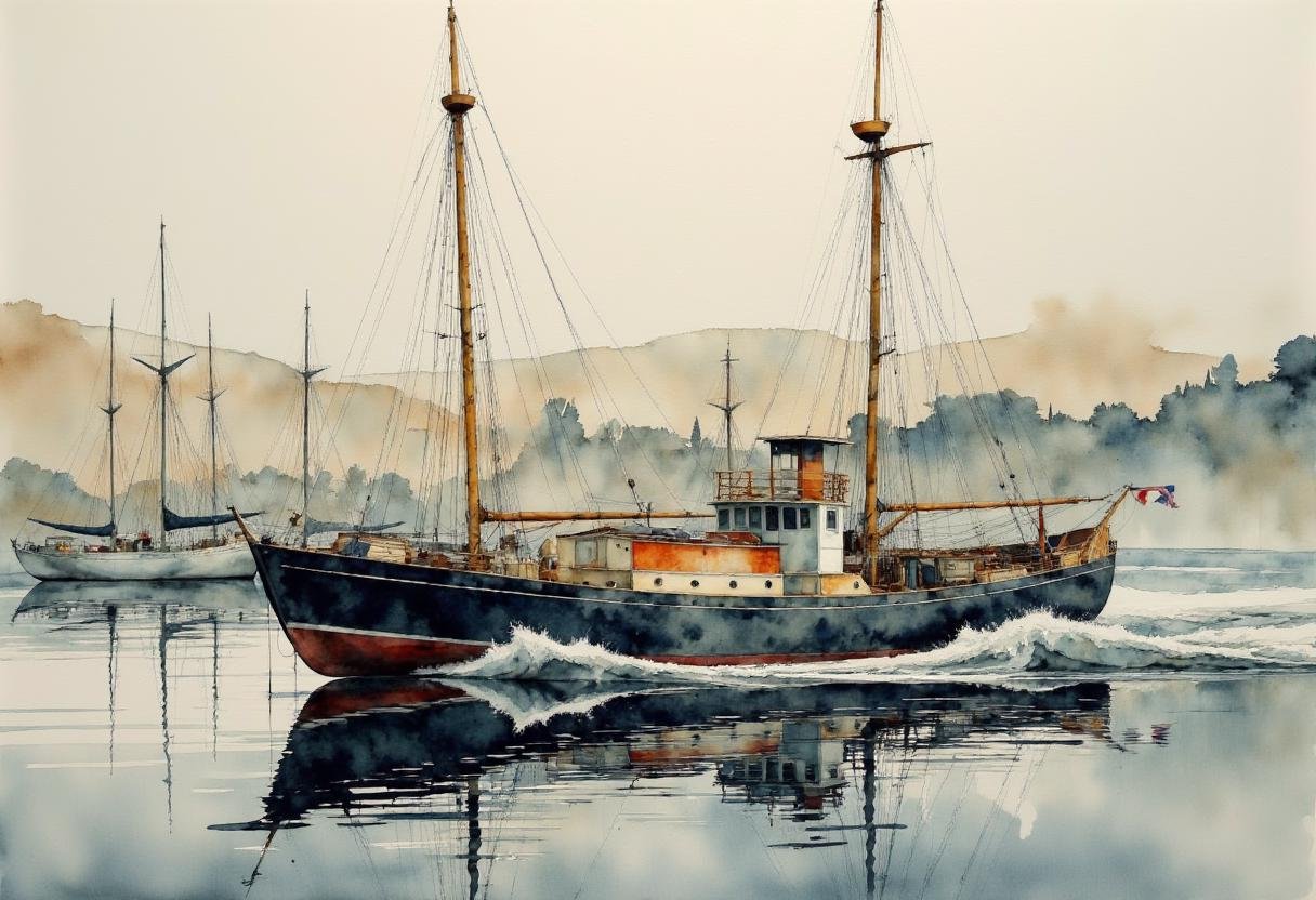 A beuatiful boat. Paul Lovering style by Adel_AI on Tensor.Art