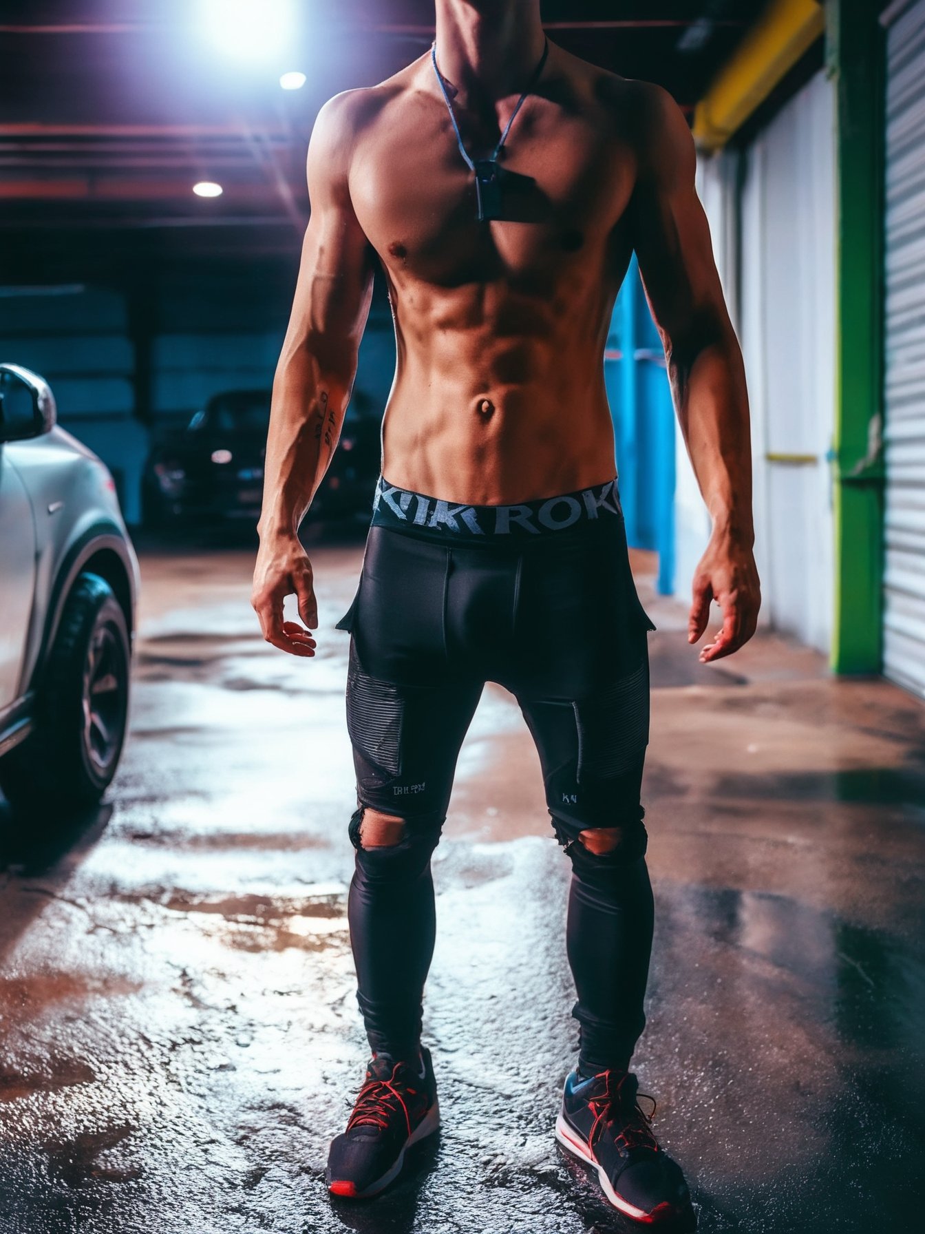 score_9, score_8_up, score_7_up, solo, photo, \(medium\) <lora:(Je0rg)SDXL:1> (Je0rg), twink, skinny fit body, male focus, 1boy, topless male, ground vehicles, inside a dark moody parking garage, moody lighting, steam and fog, ray tracing, black pants, pants, cars, muscular, solo, motor vehicle, abs, navel, realistic, shoes, standing, nipples, bandages, dog tags, blurry background, spooky atmosphere, broken lighting, HDR, (erection:0.9), erection_under_clothes, vascularity, small waist, RAW photo, detailed photo, gorgeous, shallow depth of field, bokeh, volumetric lighting, (surreal:0.4), hyper detailed photorealistic life-like accurate proportional 8k sharp focus, (accurate cinematic lighting), photorealistic detail, (selective focus:0.6) <lora:add-detail-xl:0.7>