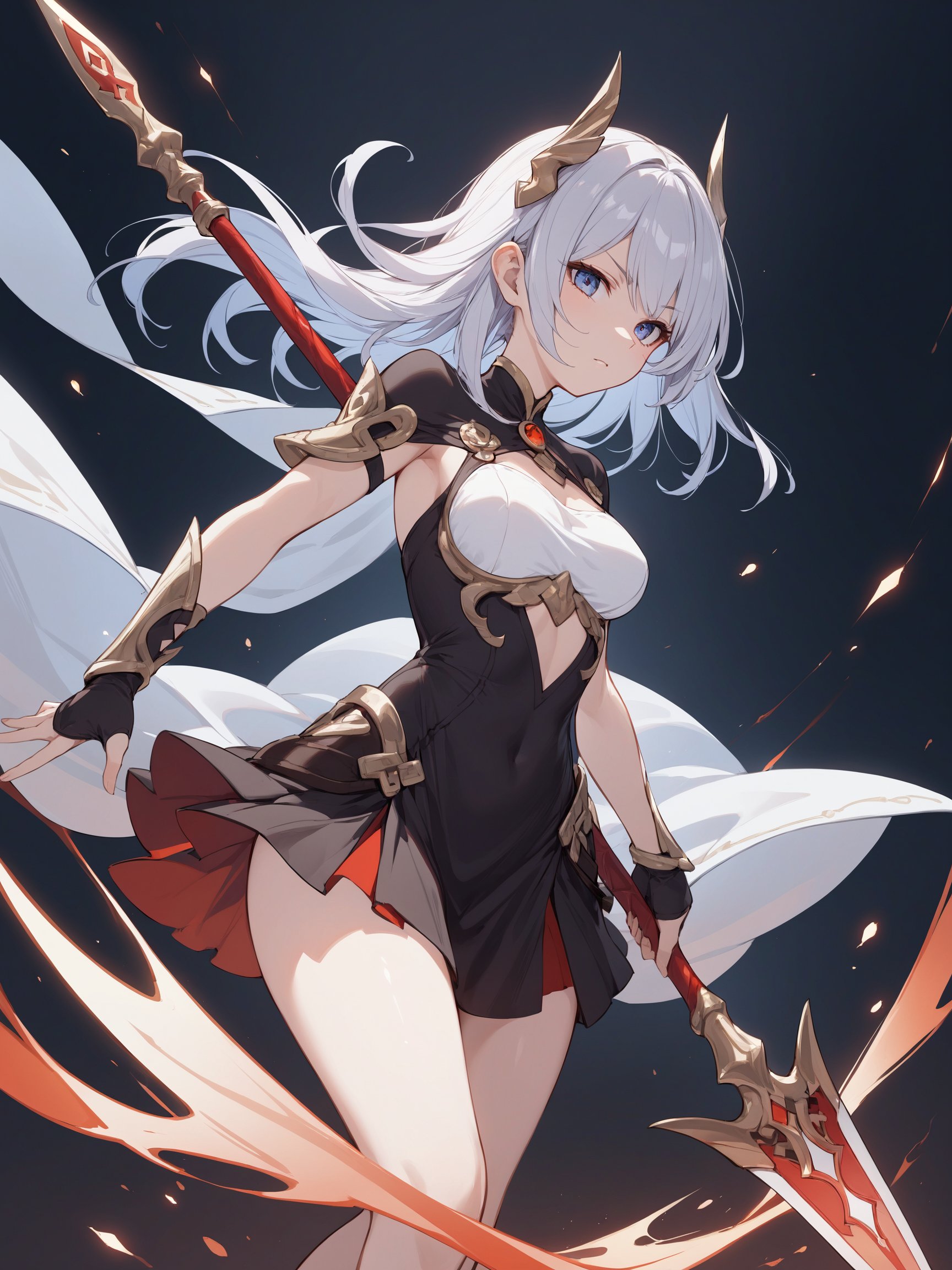 1girl, holding weapon, spear, 