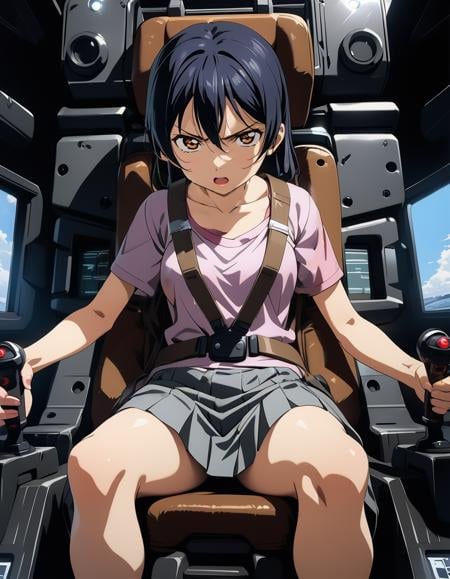 1girl,sonoda umi, love live!casual wear,skirt,serious,v-shaped eyebrows,scream,<lora:gundamwingcockpitXL2:1>,gundamwingcockpit,joystick,seatbelt,sitting,masterpiece, best quality, ultra detailed, highres,4k,(ultra-detailed:1.4) (illustration:0.5), (ray tracing,:0.8),(anime colored:0.7),(ai-generated:0.5),