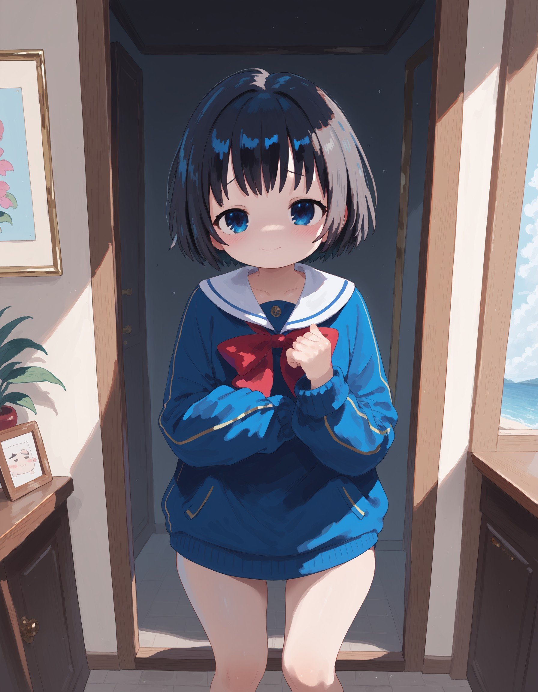 (masterpiece), best quality, expressive eyes, perfect face, score_9, score_8_up, score_7_up, source_anime, Female, slim, dark blue eyes, medium bob, black hair, wide hips, small breasts, shy face, loli, any pose, hoover style, <lora:3f39c727-7f90-4d4c-8275-882b1a0983e8:1.0>