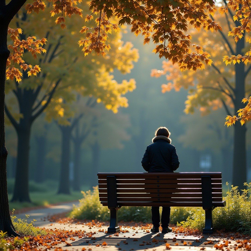 A person standing by a bench