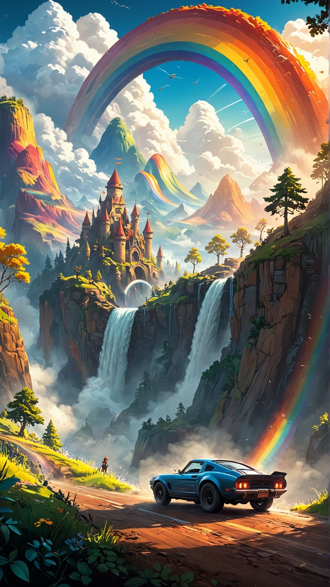 unique artstyle, amazing gaming poster, video game concept art, 2d game art, stylized by Jan Ditlev, concept art, landscape of a Timeless (Rainbow Ride:1.1) , Selective focus, <lora:MidjourneyV6.1:1>, midjourneyv6.1,  <lora:aidma-Image Upgrader-v0.1:0.45>