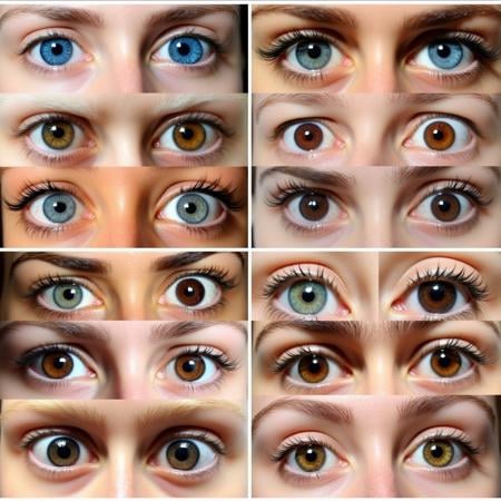 eye focus, looking at viewer, yellow eyes, brown eyes, eye focus, looking at viewer, yellow eyes, brown eyesThis is a photograph of 16 individual close-up images of human eyes, arranged in a 4x4 grid. Each eye is displayed with remarkable detail, showcasing various eye colors including blue, brown, hazel, green, and grey. The images are taken from different angles and perspectives, capturing the unique characteristics of each eye, including the iris, pupil, and sclera.1. Top row, left: Blue eye with prominent blue iris and black pupil.2.The image is a collage of 16 close-up photographs of human eyes, arranged in a 4x4 grid. Each eye is meticulously captured, showcasing various eye colors including blue, green, brown, hazel, and gray. 1. Top row, left: A pair of blue eyes with prominent irises and visible pupils.2. Top row, middle: A pair of green eyes with a darker green ring around the iris.3.